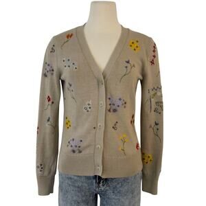 Tory Burch Floral Embroidered Cardigan Sweater Button-Down Cotton S